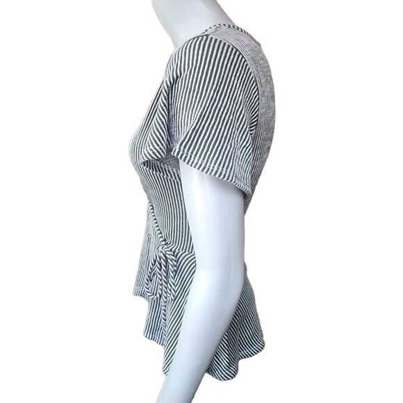 Caution to the Wind Green & White Striped Faux Wrap Top (S) - Picture 3 of 5